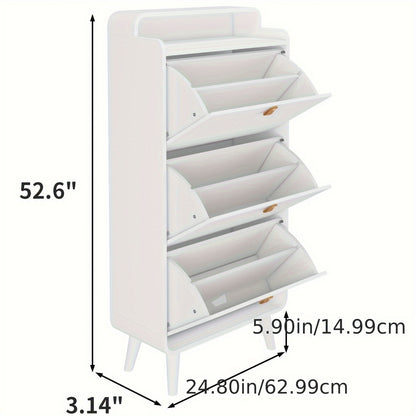 Schoenenkast – Schoenenrek – Schoenopberger – Schoenenkast – Schoenendisplay – Wit Metaal – 3 Inklapbare Lades – Ruimtebesparend Smal Design