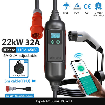Elektrischeautooplader – EV Charger – Autolader – Oplaadstation – Type 2 Lader – 22 kW Snelladen – Instelbare 6A-32A Stroom