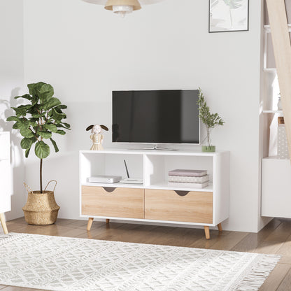 TV-meubel – TV-kast – Lowboard – Woonkamermeubel – Entertainmentmeubel – Scandinavisch design – 2 Lades – Licht Eiken Wit