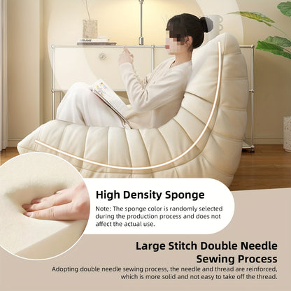 Chaise Longue – Zitzak – Lounge Stoel – Slaapbank – Tweezits Bank – Beige Polyester Bekleding – Ruimtebesparend, Gemakkelijk Montage