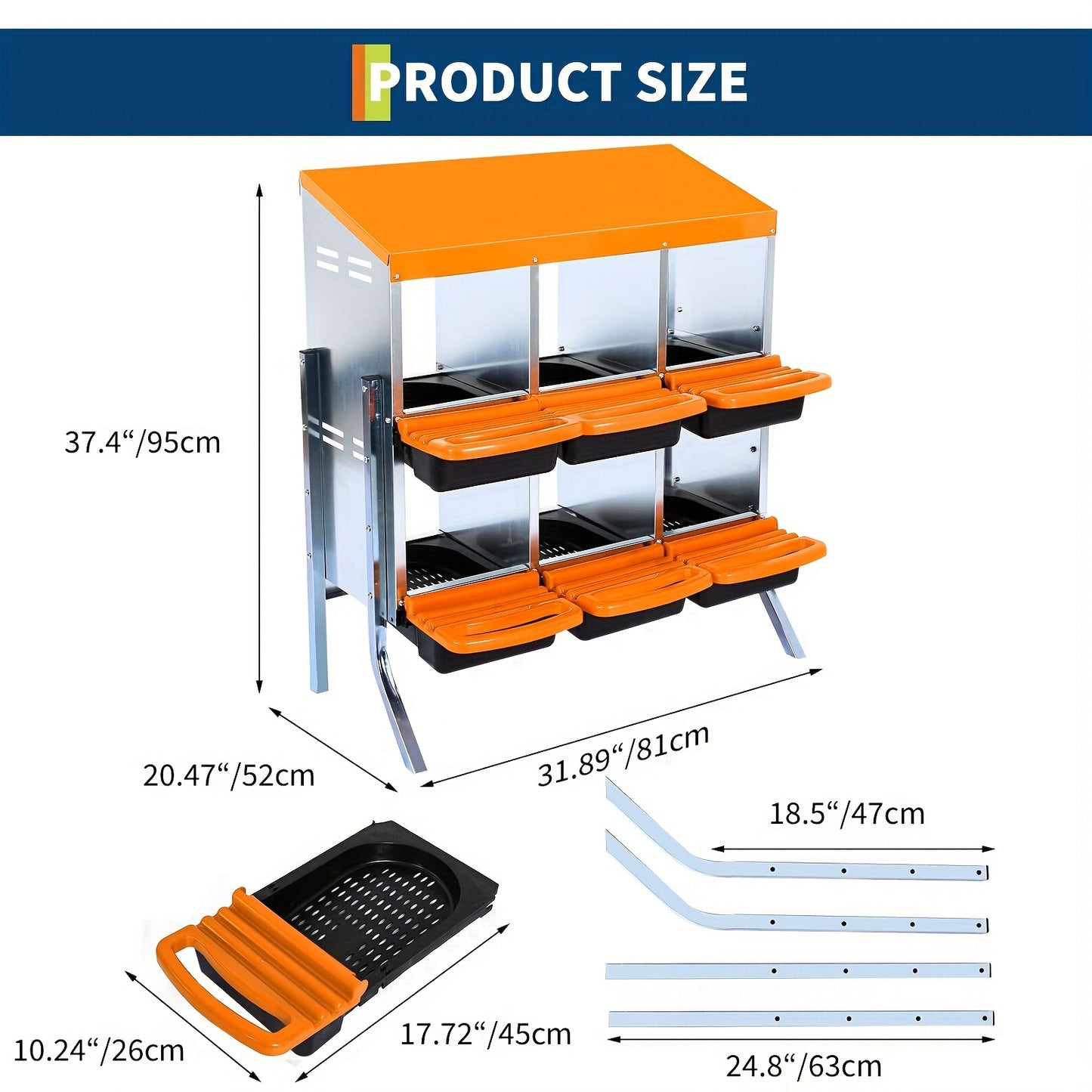Kippenhok Nestkastje – Kippenren Legnest – Nestbox Kippen – Legbak Nestkast – 6 Gaten – Metalen Constructie – Eenvoudig Schoon Te Maken – Uitneembare Tray
