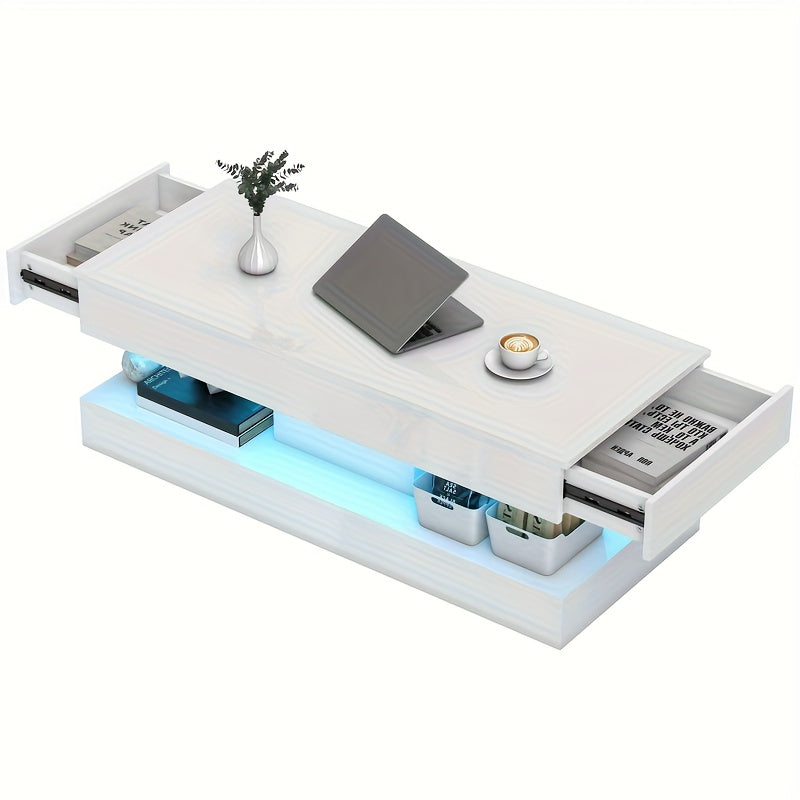 Witte Salontafel – Moderne Tafel – Opbergtafel – Sofa Tafel – Minimalistisch Meubel – Met Lade En Open Planken – Duurzaam Houtlook – Ruimtebesparend Design