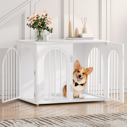 Hondenbench – Hondenkooi – Kennel – Hondenhok – Huisdierbench – Ruim 80x56x61 cm – Stijlvol met Zijtafeltje en Verstelbare Poten – Stevige Roestvrijstalen Constructie