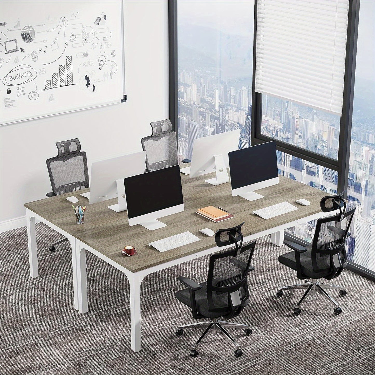 Vergadertafel – Bureautafel – Kantoortafel – Overlegtabel – Seminartafel – Licht Eiken – Metalen Frame – 198,12 cm – Krasbestendig