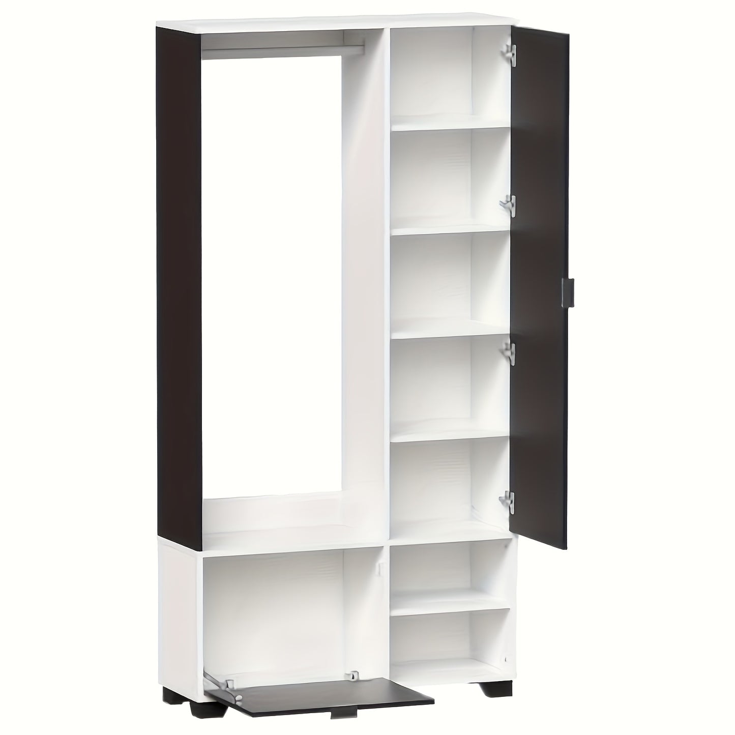 Witte Kledingkast – Garderobekast – Kapstok – Schoenenkast – Opbergkast – Inclusief Spiegel – Compact 100x33x190 cm – Met Kledingroede en Schoenlade