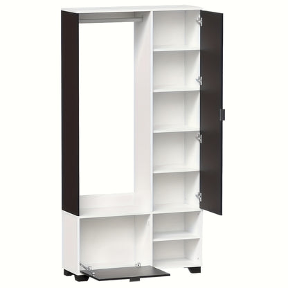 Witte Kledingkast – Garderobekast – Kapstok – Schoenenkast – Opbergkast – Inclusief Spiegel – Compact 100x33x190 cm – Met Kledingroede en Schoenlade