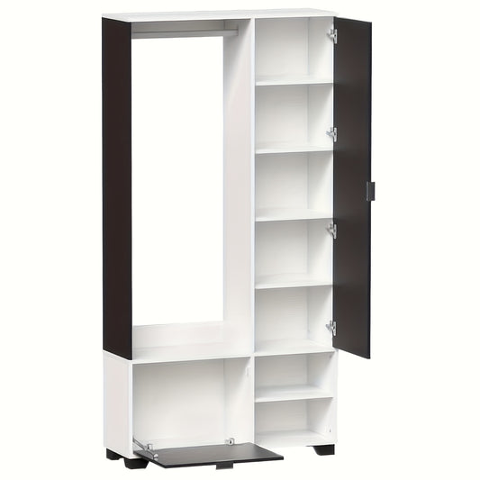 Witte Kledingkast – Garderobekast – Kapstok – Schoenenkast – Opbergkast – Inclusief Spiegel – Compact 100x33x190 cm – Met Kledingroede en Schoenlade