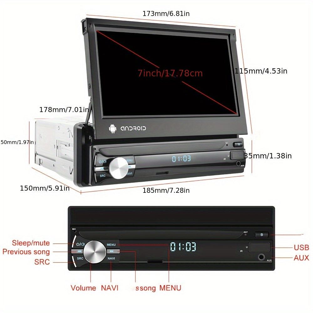 Autoradio – Android Car Stereo – Multimedia Systeem – GPS Navigatie – Single Din – 7-Inch Capacitive Touchscreen – Wireless WiFi & Bluetooth Connectivity
