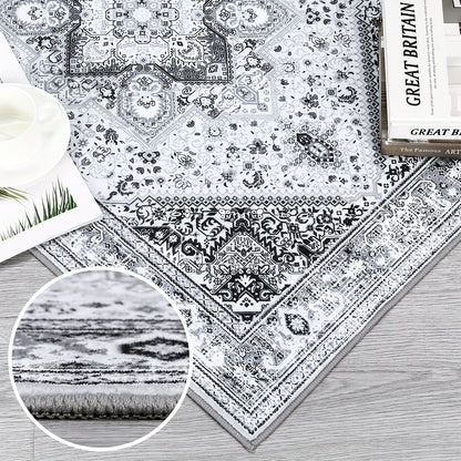 Vloerkleed – Tapijt – Lopertapijt – Speeltapijt – Antislipkleed – Laagpolig – Machinewasbaar – Lichtgewicht – Bohemian Vintage Grijs