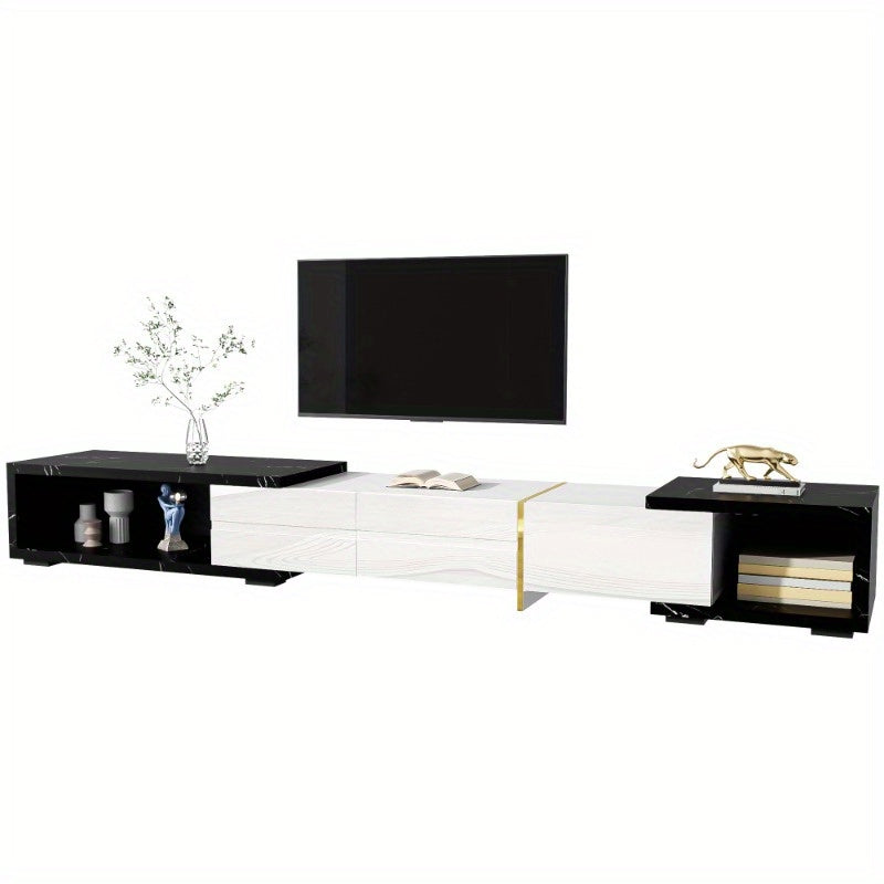 Moderne TV Meubel – TV Kast – TV Dressoir – Mediameubel – TV Schap – Verstelbare Lengte 140-260 cm – Zwart Marmer Look Met Gouden Accenten