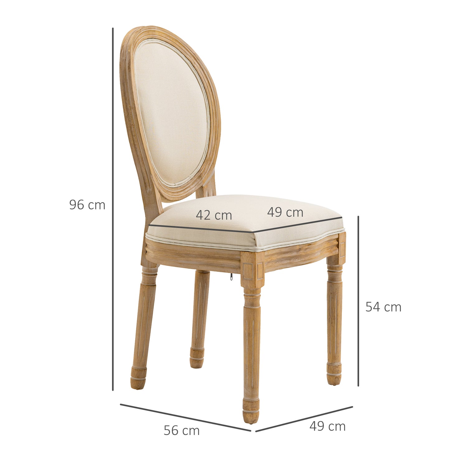 Eetkamerstoel – Keukenstoel – Stoel – Vintage Stoel – Set van 2 – Franse Stijl Met Ronde Rugleuning – Comfortabele Dikke Foam Zitting – Stevig Rubberwood Frame Met Verstelbare Anti-Slip Voetjes