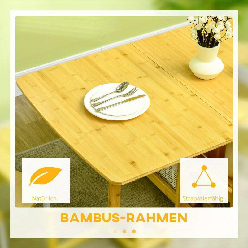 Verstelbare Bamboe Eettafel – Uitschuifbare Tafel – Uitklapbare Tafel – Opbergtafel – Balkon Tafel – 4 Verlengbladen – Lichtgewicht & Draagbaar