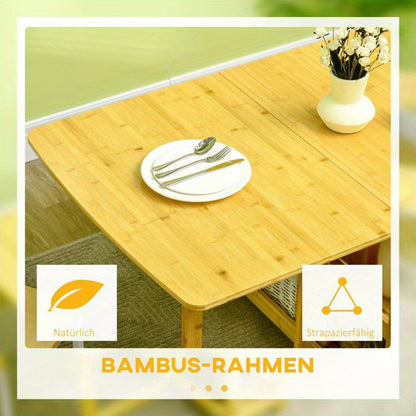 Verstelbare Bamboe Eettafel – Uitschuifbare Tafel – Uitklapbare Tafel – Opbergtafel – Balkon Tafel – 4 Verlengbladen – Lichtgewicht & Draagbaar