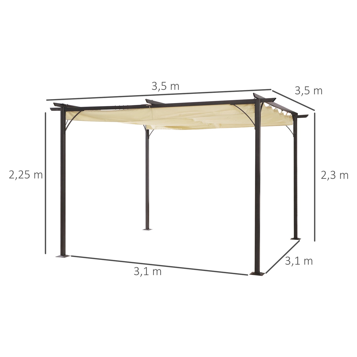 Outsunny Retractable Pergola 4 x 4 m metal structure epoxy black anti-corrosion + high density polyester fabric 180 g/m² beige included
