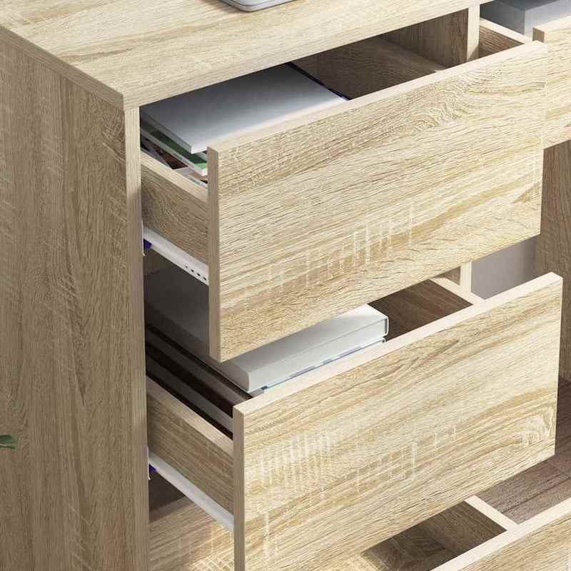 Bureau – Bureautafel – Computertafel – Schrijftafel – Werktafel – Sonoma Eiken – 90x37,5x75 cm – Met 3 Lades en Open Plank – Stevig Houtcomposiet Met Natuurlijke Houtstructuur