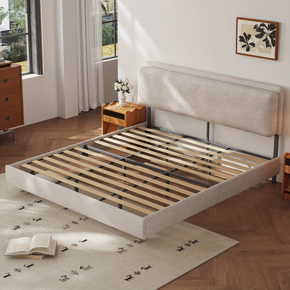 Bedframe – Bedbodem – Ledikant – Tweepersoonsbed – Slaapbank – 180x200 cm – Houtlook Met Metalen Poten – Geen Boxspring Nodig – Eenvoudige Montage – Beige Grijs