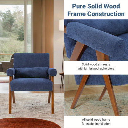 Fauteuil – Accentstoel – Relaxstoel – Loungefauteuil – Zithoekstoel – Massief Houten Frame – Comfortabele Katoenen Bekleding – Inclusief Rugkussen – Blauw