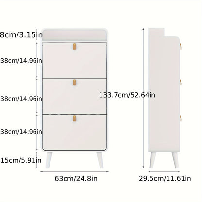 Schoenenkast – Schoenenrek – Schoenopberger – Schoenenkast – Schoenendisplay – Wit Metaal – 3 Inklapbare Lades – Ruimtebesparend Smal Design