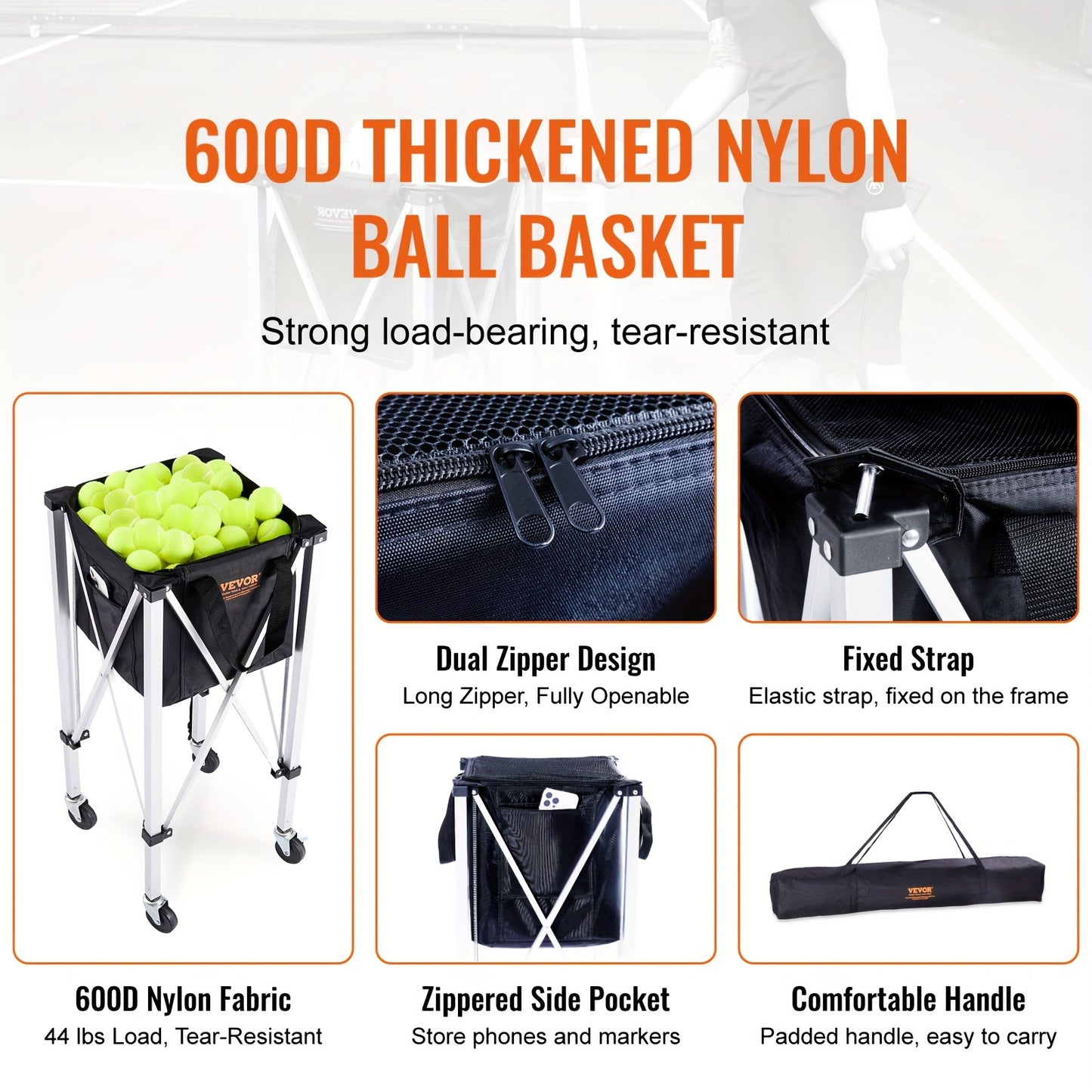 Tennisballenbak – Tennisballenmand – Ballenkar – Ballenwagen – Ballentrolley – Inklapbaar – Lichtgewicht Aluminium