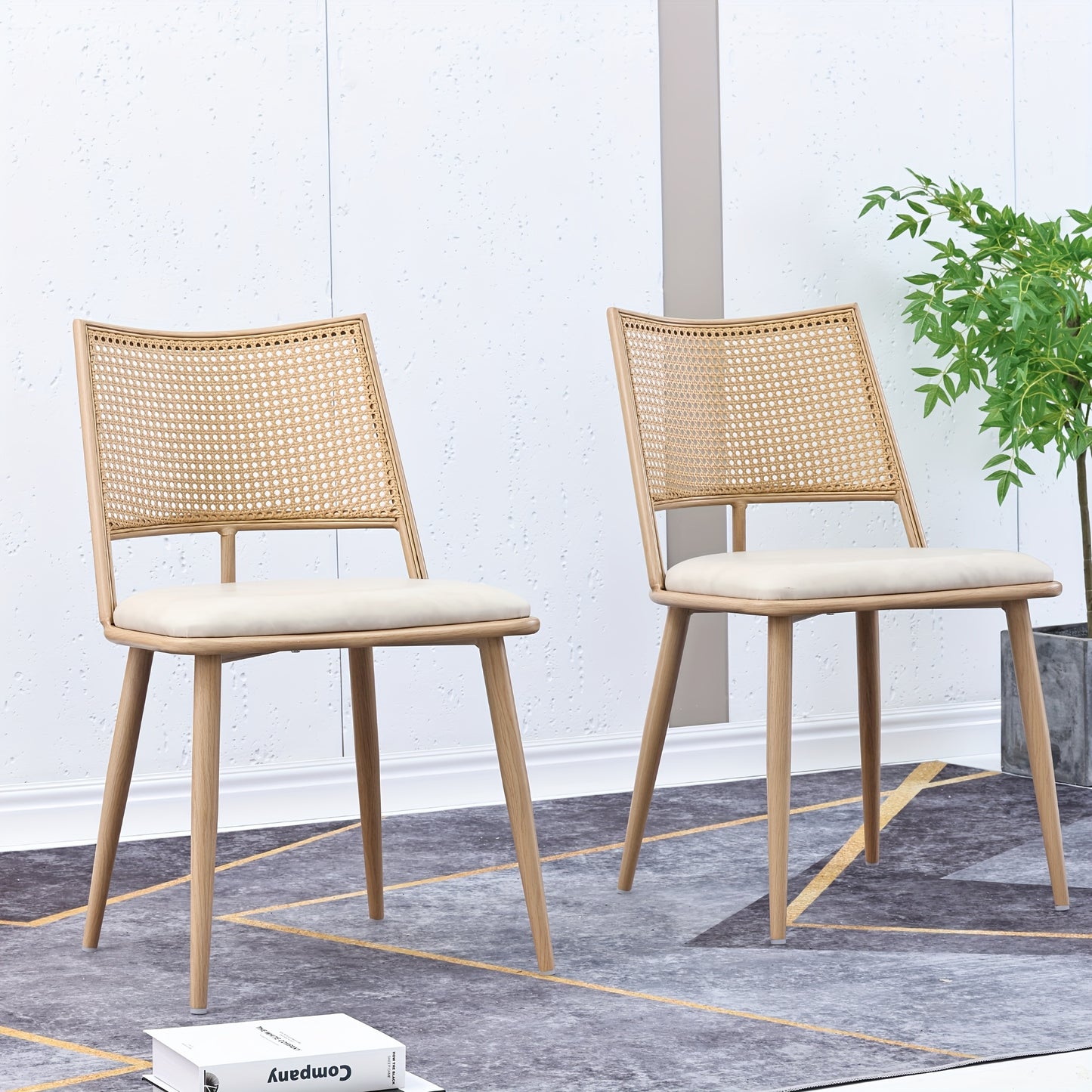Eetkamerstoelen – Bistro Stoelen – Tafelsstoelen – Kamerstoelen – Design Stoelen – Set Van 2 – Handgeweven Rattan Rugleuning – Duurzame Comfortabele Zitting