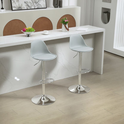 Barkrukken – Barkruk – Barstoel – Kruk – Keukenkruk – Verstelbare Hoogte 82-104 cm – Draaibare 360° Zitting – Kunstleer Grijs – Stalen Frame – Met Rugleuning en Voetsteun