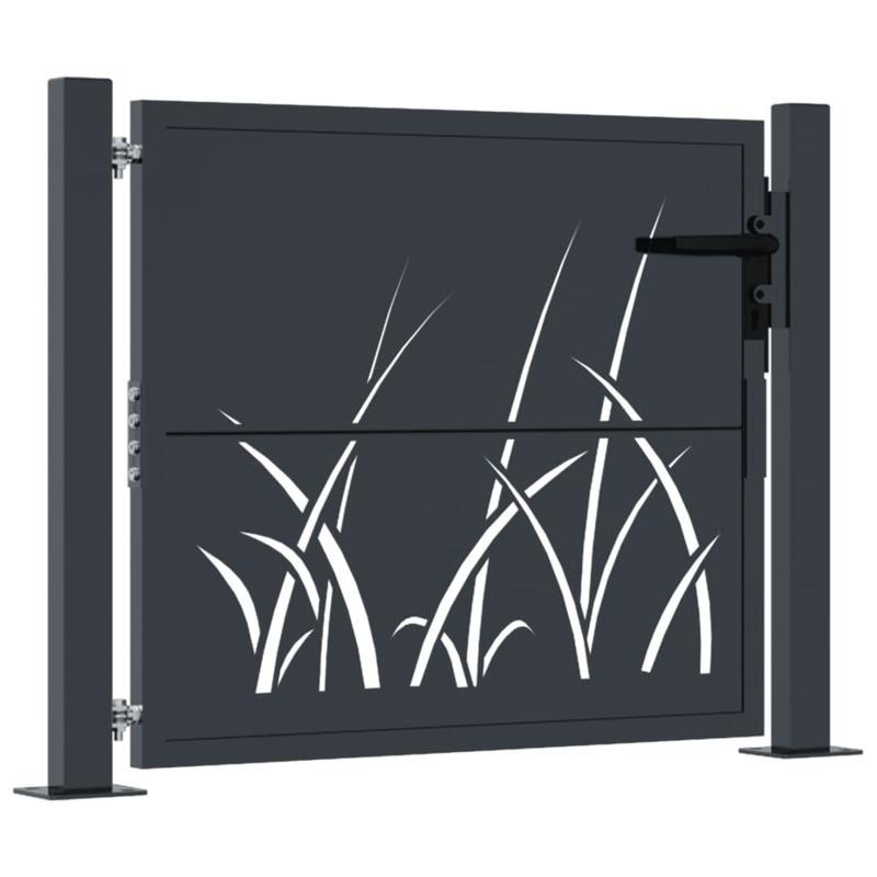 Tuinpoort – Sierhek – Hekwerk – Tuinafscheiding – Poort – Grasdesign – Staal – Antraciet – 105x80 cm – Onderhoudsarm – Duurzaam