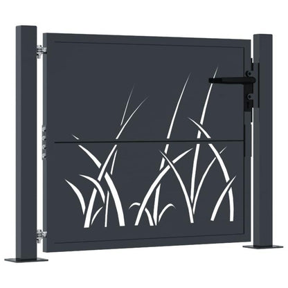 Tuinpoort – Sierhek – Hekwerk – Tuinafscheiding – Poort – Grasdesign – Staal – Antraciet – 105x80 cm – Onderhoudsarm – Duurzaam