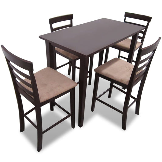 Eettafelset – Eettafel Met Stoelen – Dinerset – Keukenmeubel – Tafel Met Stoelen – Compact Formaat – Rubberhout & Beklede Zitting – Warme Bruintinten