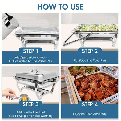 Chafing Dish – Buffetwarmer – Warmhoudschaal – Bain Marie – Warmhoudbak – 6-delige Set – RVS 408 Voedselveilig – Inductievrij Met Glazen Scharnierdeksel