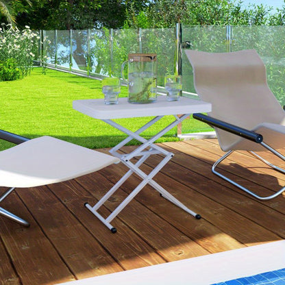 Tuintafel – Bijzettafel – Balkontafel – Buiten tafel – Campingtafel – Verstelbaar en Inklapbaar – Lichtgewicht en Duurzaam kunststof – 65x45x70 cm – Wit