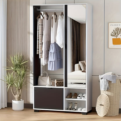 Witte Kledingkast – Garderobekast – Kapstok – Schoenenkast – Opbergkast – Inclusief Spiegel – Compact 100x33x190 cm – Met Kledingroede en Schoenlade