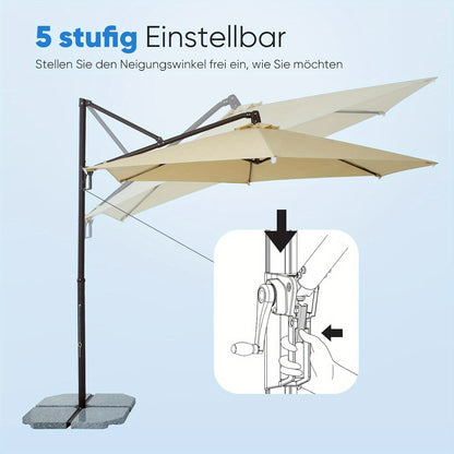 Parasol – Stokparasol – Tuinparasol – Balkonparasol – Ronde Parasol – Aluminium – Ø300 cm – Kantelbaar en 360° Draaibaar – UV50+ Bescherming – Crankbediening – Crème