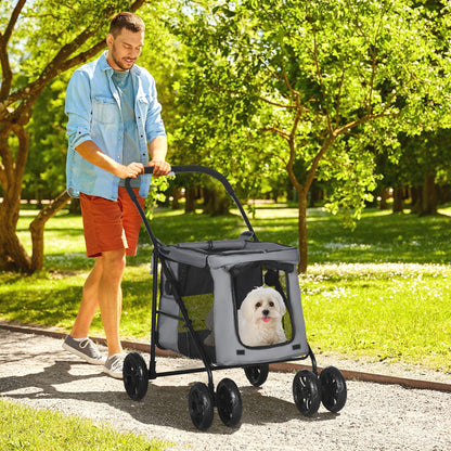Hondenwagen – Hondenbuggy – Hondenwagen Opvouwbaar – Huisdierenwagen – Dierenwagen – Stevig Stalen Frame – Afneembaar Wasbaar Kussen – Grijs