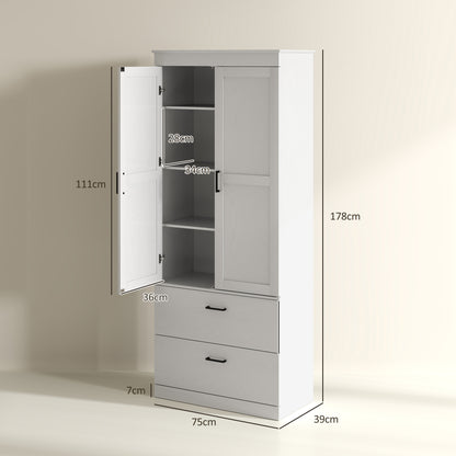Keukenkast – Hoge Kast – Opbergkast – Buffetkast – Ladekast – Verstelbare Planken – Hout Crème Wit – 75x39x178 cm – Anti-Kantel Veilig