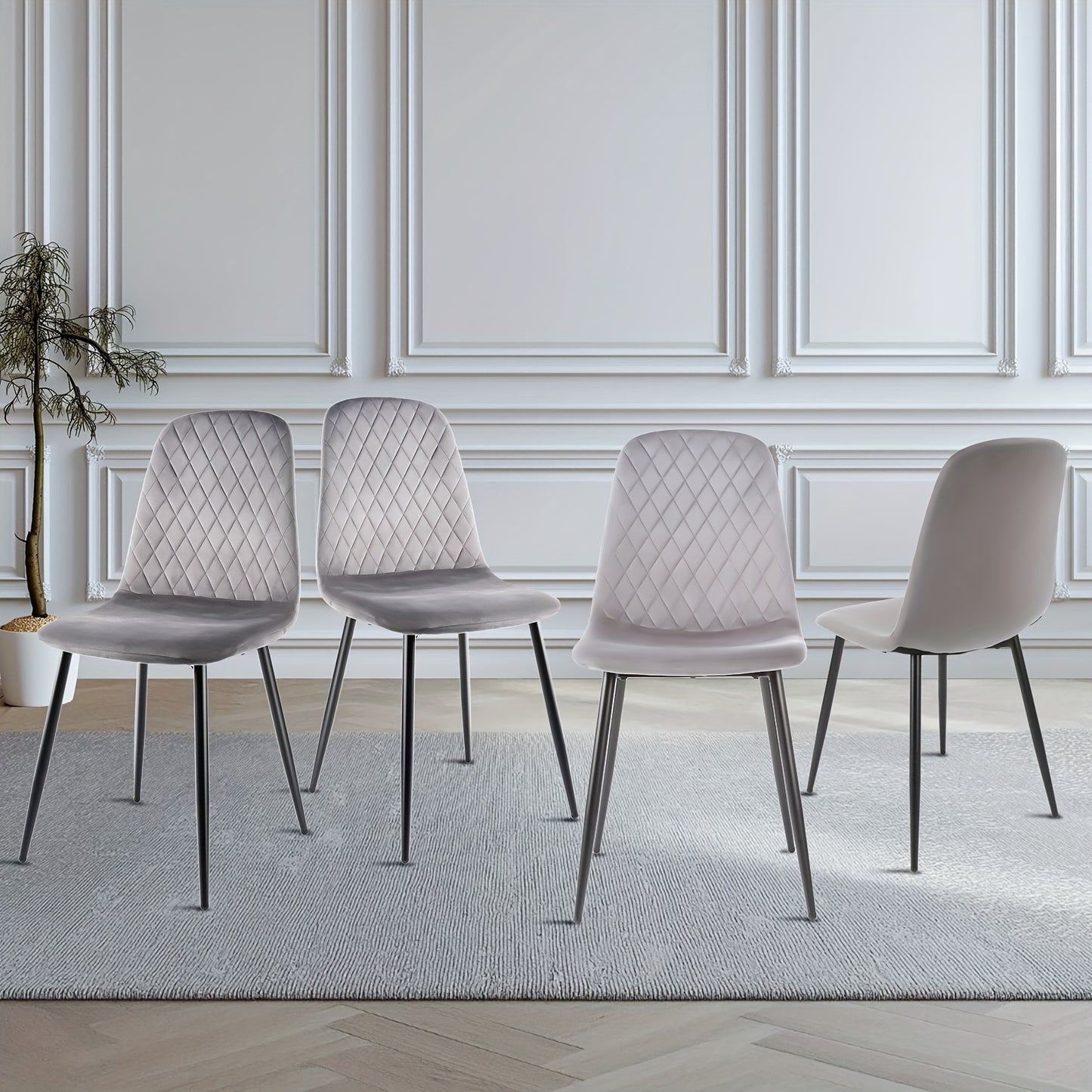 Eetkamerstoel – Keukenstoel – Kuipstoel – Stoel – Dinersstoel – Set van 4 – Grijze Velvet Bekleding – Ergonomische Rugleuning & Hoogwaardig Schuim