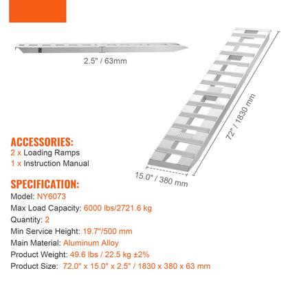 Aluminium Oprijplaten – Laadplaten – Inlaadplaten – Oprijbruggen – Oprijbanden – 2 Stuks – Draagvermogen 2721,6 kg – Antislip Geperforeerd