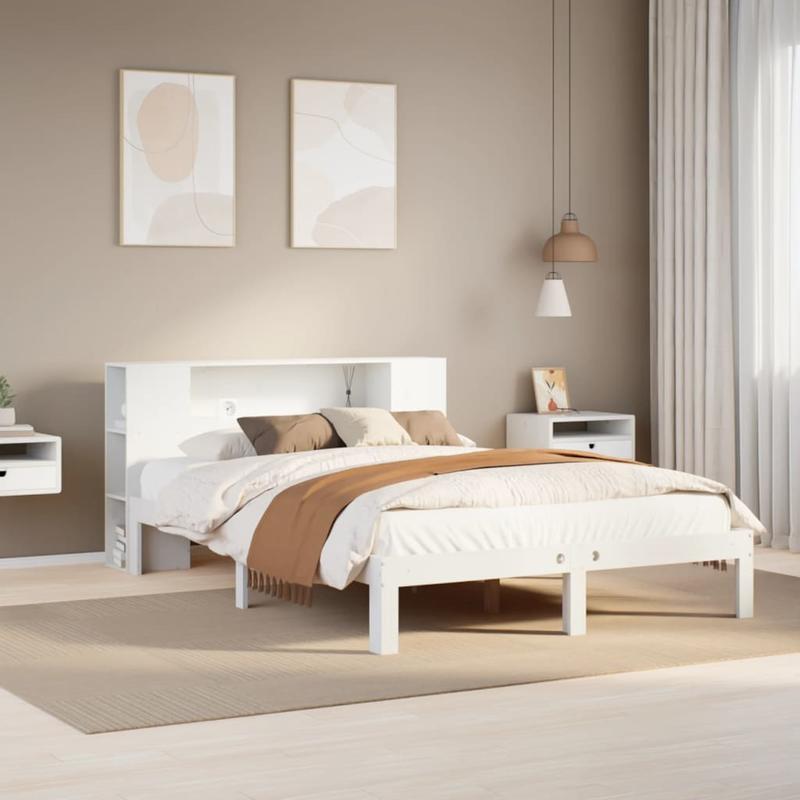 Bedframe – Boekenkastbed – Eenpersoonsbed – Slaapbed – Kinderbed – Wit – Massief Dennenhouten Frame – 120x200 cm – Ruimtebesparend – Eenvoudige Montage
