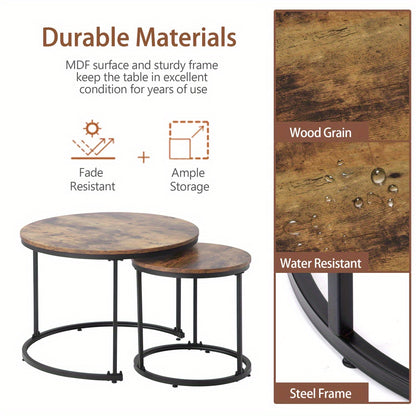 Ronde Salontafel – Bijzettafel – Tafeltje – Nestbare Tafels – Woonkamer Tafel – Set Van 2 – Compact & Duurzaam – Warme Bruine Kleur