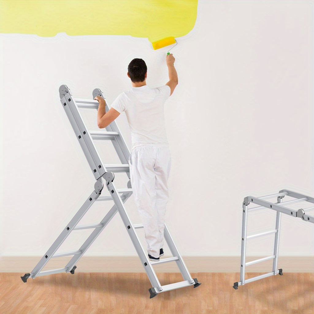 Opvouwbare Ladder – Huishoudladder – Multitrap – Werkplatform – Combinatieladder – Aluminium Legering – Draagvermogen 150 kg – 4x4 Treden