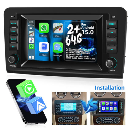 Android Autoradio – Multimedia Systeem – Infotainment Unit – Navigatie Radio – Auto Headunit – 7 Inch Touchscreen – Draadloze CarPlay & Android Auto – Android 15 2GB RAM 64GB Opslag – GPS Navigatie Met WiFi Updates