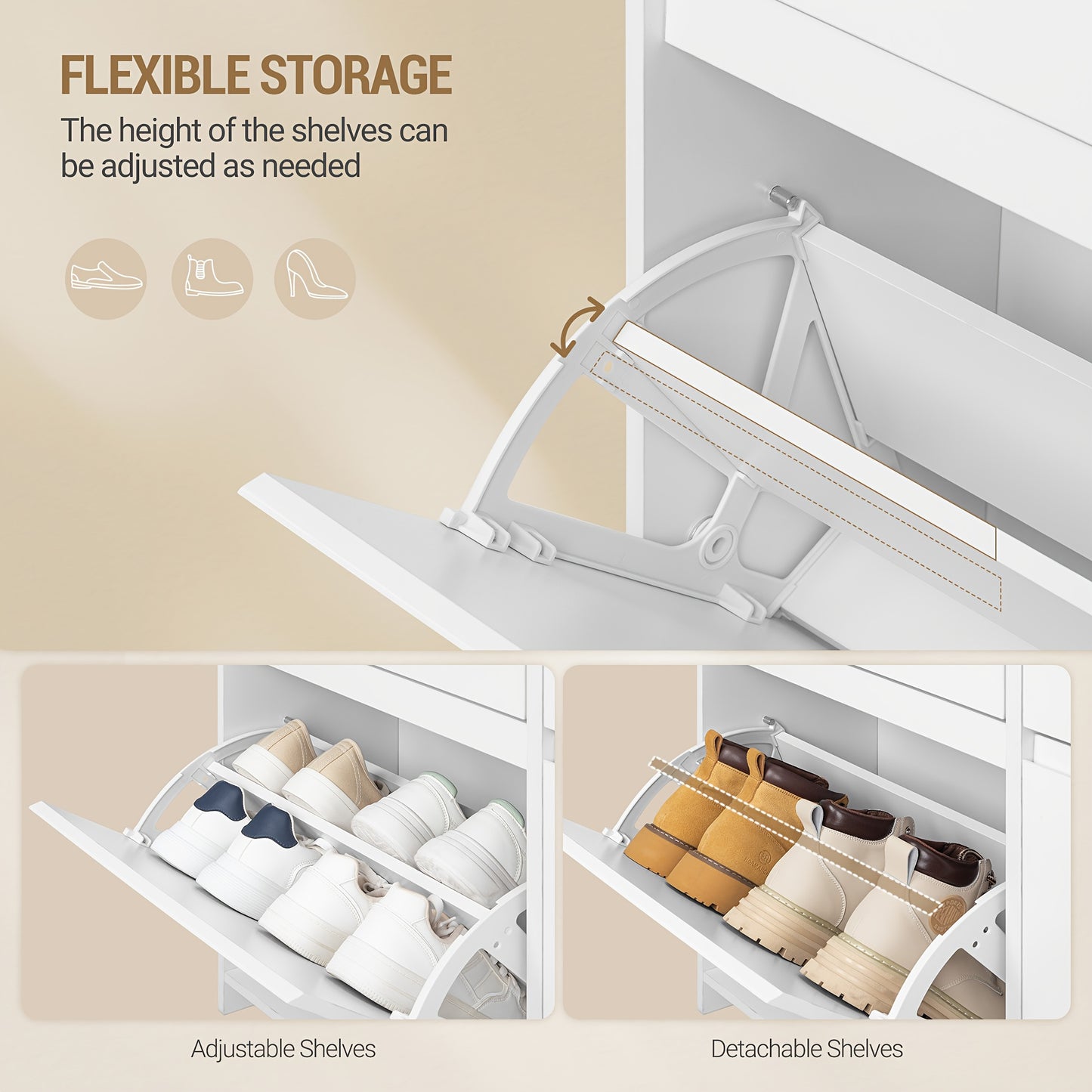 Schoenenkastje – Schoenenrek – Schoenopberger – Schoenendisplay – Schoenenkast – Wit – LED-Verlichting – Verstelbare Planken – Compact 100x119x24 cm