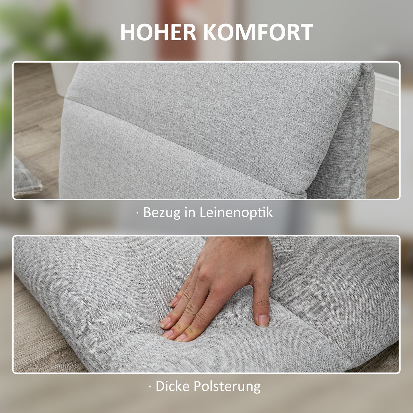 Vloerstol – Zitzak – Gastenmatras – Vloerkussen – Lounge Stoel – Ademend Linnen-Stof – Lichtgrijs – Zonder Elektriciteit