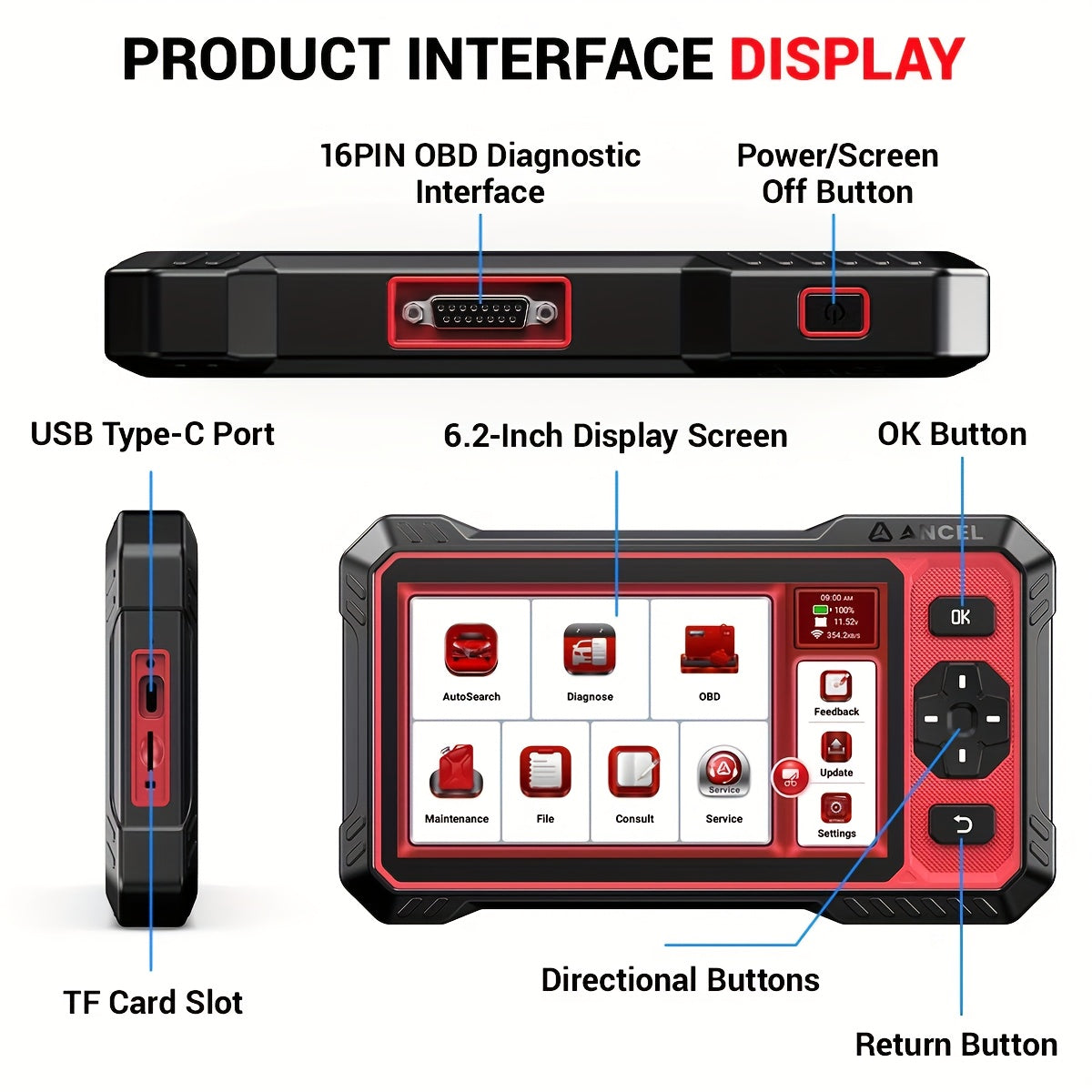 Autodiagnose Scanner – OBD2 Diagnosetool – Foutcode Lezer – Auto Scanner – Uitleesapparaat – 6,2” Touchscreen – 14+ Resetfuncties & Bi-Directionele Actieve Test