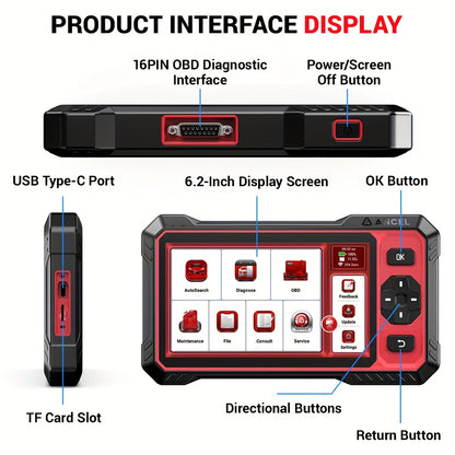 Autodiagnose Scanner – OBD2 Diagnosetool – Foutcode Lezer – Auto Scanner – Uitleesapparaat – 6,2” Touchscreen – 14+ Resetfuncties & Bi-Directionele Actieve Test