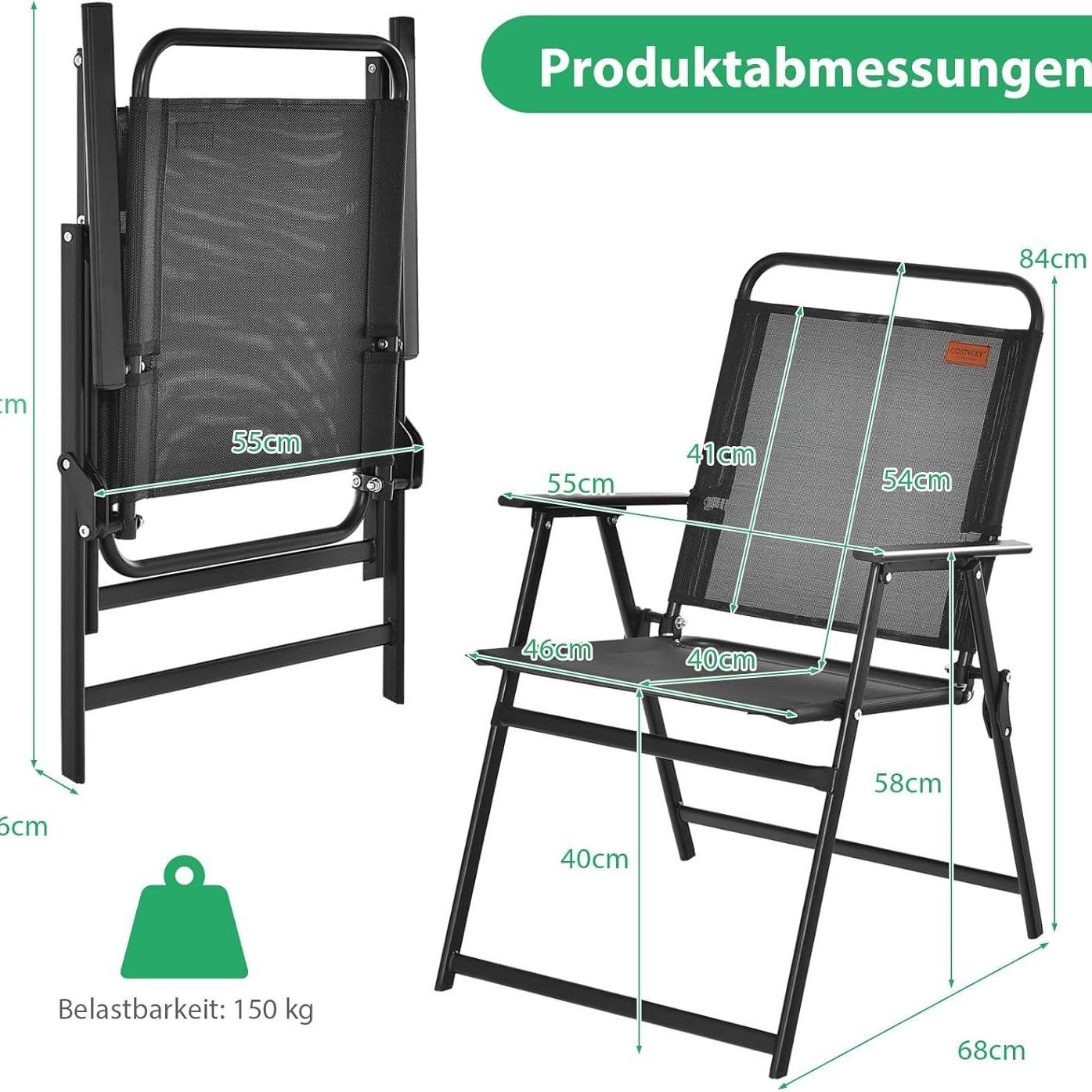 Tuinstoelen – Klapstoelen – Balkonstoelen – Terrasstoelen – Campingstoelen – Opvouwbaar – Ademend Metalen Frame – Set Van 4