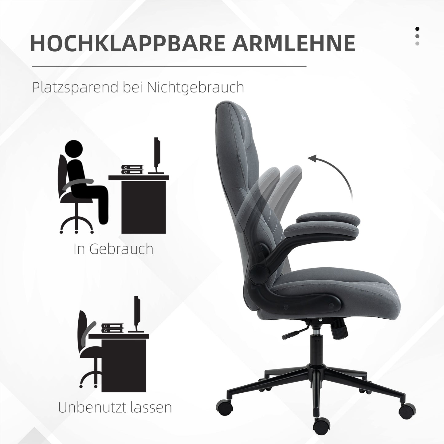 Bureaustoel – Ergonomische Stoel – Kantoorstoel – Draaistoel – Computerstoel – Verstelbare Zithoogte – Kantelfunctie – Microfiber Bekleding – Donkergrijs