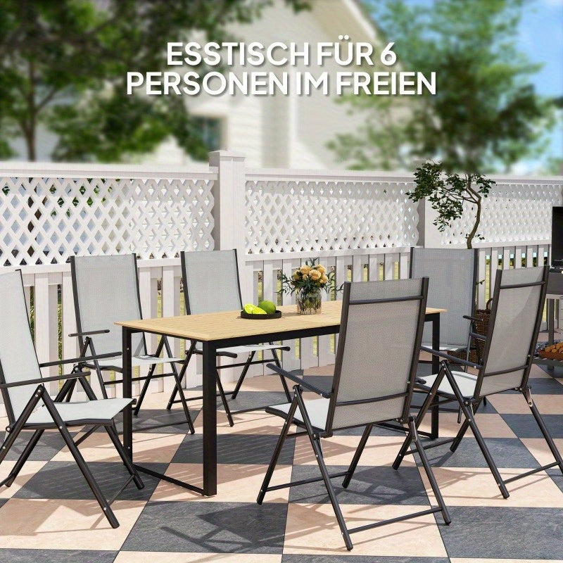 Tuintafel – Buitentafel – Balkon Tafel – Terrastafel – Tuinmeubel – Verstelbare Hoogte – Weerbestendig IJzeren Frame – 175x78 cm – 6 Persoons