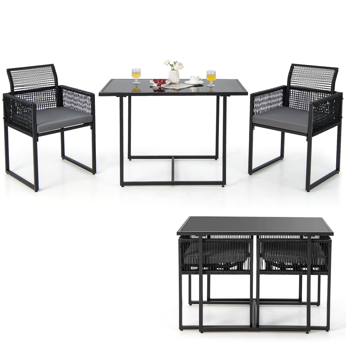 3-Delige Tuinset – Tuinmeubelset – Balkonset – Bistroset – Terrasset – Space-Saving Design – Gehard Glas Tafelblad