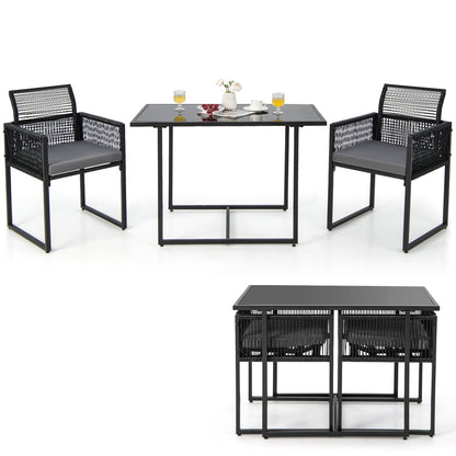3-Delige Tuinset – Tuinmeubelset – Balkonset – Bistroset – Terrasset – Space-Saving Design – Gehard Glas Tafelblad