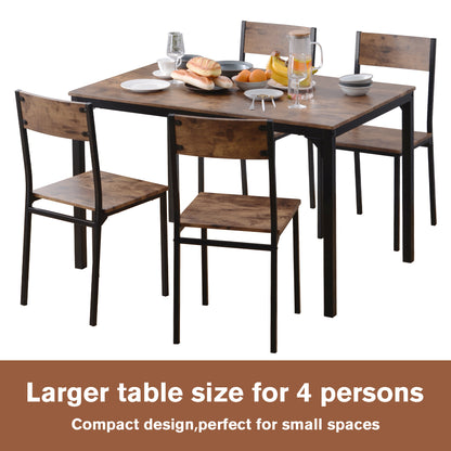 Eettafelset – Eettafel Met Stoelen – Diningset – Keukentafelset – Industrieel Design – Vintage Bruin – Ruimtebesparend Ontwerp – MDF Tafelblad Met Metaal Frame